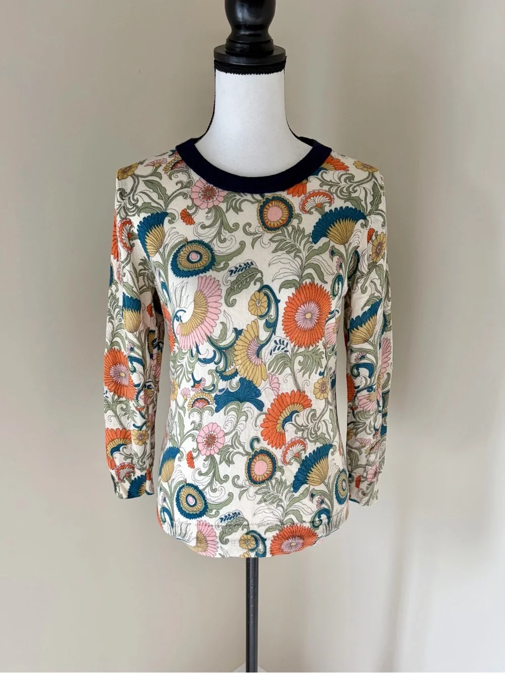 J.Crew 100% Merino Wool Floral Print Crewneck Sweater Top Size M